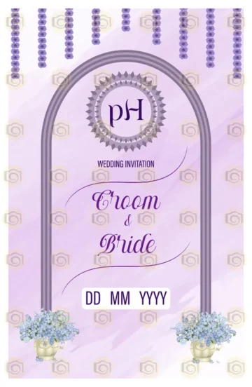 Floral Wedding Invitation Card Adorned With Purple Flowers And Blue Ribbon